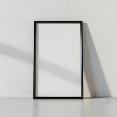 Minimalist Blank Frame Mockup with Shadow on White Wall
