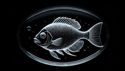 Illuminated Fish Skeleton Art on Black Background in Digital Style