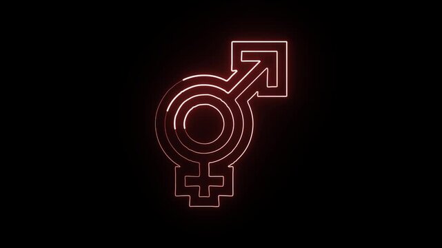 Glowing neon line bigender symbol with pulse animation. Gender identity icon HD video isolated on black background