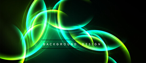 Abstract green light streaks form dynamic curves. Dark background emphasizes glowing lines, creating modern visual effect.