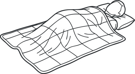 Outline vector illustration of a person sleeping under a blanket, ideal for wellness and lifestyle themes