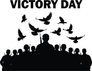 Victory Day silhouette graphic featuring a soldier figure below a flying dove against