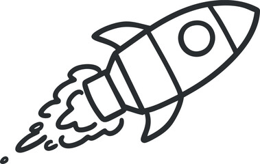 Minimalist outline vector illustration of a rocket launching, perfect for technology and innovation projects.