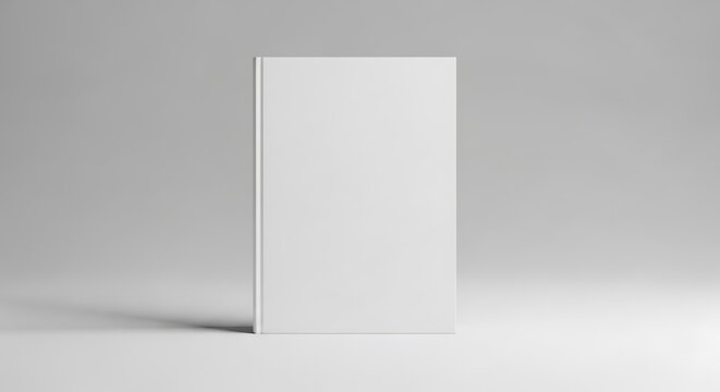 Blank white book standing upright, showcasing a clean and minimalist cover for custom branding, publishing, or educational materials