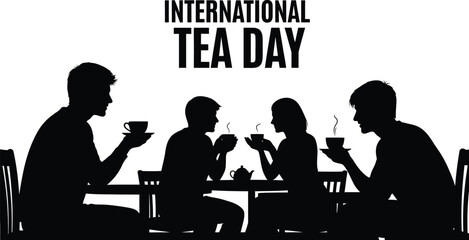 Silhouette of four friends enjoying hot beverages together for International Tea Day