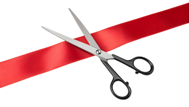 scissors cutting red ribbon band isolated on white or transparent png
 - Powered by Adobe