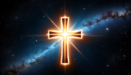 Glowing Cross in Space with Bright Light and Stellar Background