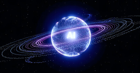 Obraz premium AI Planet: The Global Sphere of Artificial Intelligence and Machine Learning