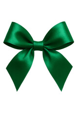 A single elegant emerald green satin ribbon bow with flowing tails isolated on transparent background