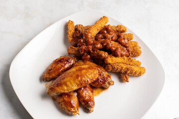 chicken wings   with chicken chilli fries