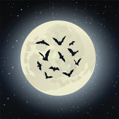 A collection of bats in front of the moon 
