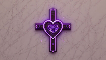 Neon Heart Cross Wall Light Purple Heart with Leaf Design Modern Decor
