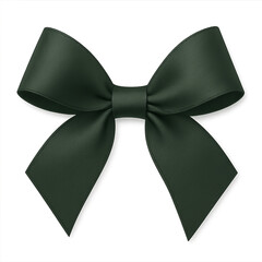 A single dark green satin ribbon bow isolated on a transparent background perfect for decorative purposes and design elements isolated on transparent background