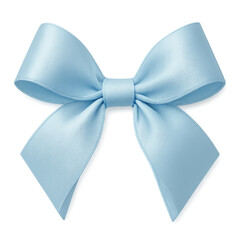 A delicate pale blue satin ribbon bow with elegant loops and trailing ends perfect for gift wrapping or decoration isolated on transparent background