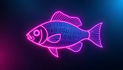 Neon Fish Illustration in Bright Pink and Blue on Dark Background