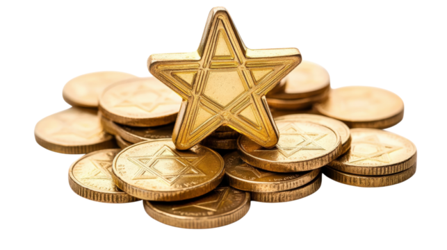 Gold Star on Stack of Coins isolated on a transparent background
