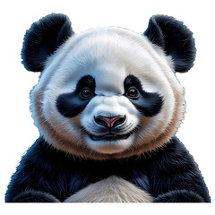 adorable portrait of panda with realistic fur texture, black eye patches, on a transparent background. Cute animal, wildlife, or conservation concept.