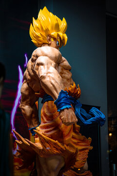 Animetal Store, Super Saiyan Son Goku Life-Size Statue, Dragon Ball Z Anime, Manga Character Window Display, Storefront, Shopfront, Shop, London, England - November 2025