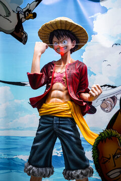 Animetal Store Storefront, One Piece Anime, Manga Series, Monkey D. Luffy Character Life-Size Statue Window Display, Shopfront, Shop, London, England - November 2025