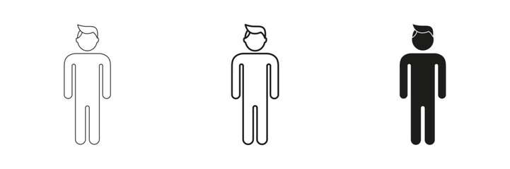 Male Figure Silhouette Line And Solid Icon Set. Human, Gender Symbol, And User Profile Outline And Silhouette Symbol Collection. Isolated Vector Illustration