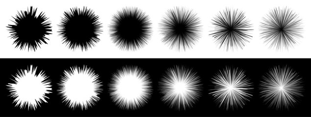 Dynamic radial burst collection, abstract spiky explosion design elements