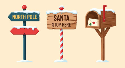 Obraz premium Cute Christmas Character Icons Santa, Reindeer, Elf, Snowman, and Polar Bear Illustrations