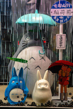 Animetal Store, My Neighbour Totoro Animation, Anime, My Neighbor Totoro Movie Character Window Display, Studio Ghibli Storefront, London, England - November 2025