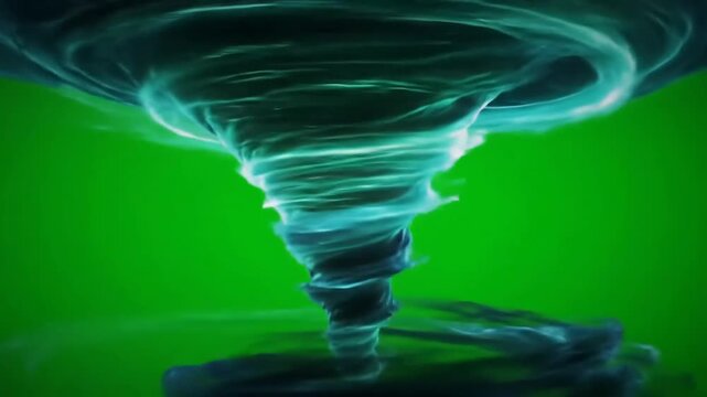 3D Tornado Twisting on Green Screen, Stormy Weather Concept. Suitable for video overlay