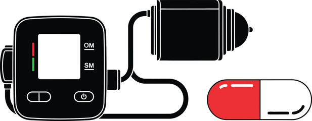 Blood pressure monitor medication and healthcare concept in a simple illustration