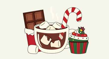 Cute Christmas Character Icons Santa, Reindeer, Elf, Snowman, and Polar Bear Illustrations