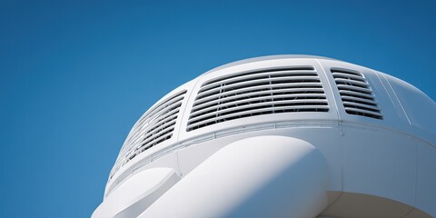 Modern architectural design showcasing a sleek ventilation system against a clear blue sky
