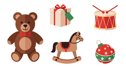 Cute Christmas Character Icons Santa, Reindeer, Elf, Snowman, and Polar Bear Illustrations