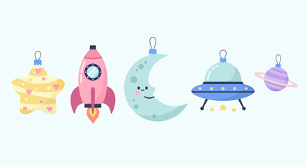 Cute Christmas Character Icons Santa, Reindeer, Elf, Snowman, and Polar Bear Illustrations