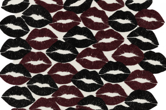 Group of stylized black and burgundy lips, forming a repeating textured pattern. Transparent background - Powered by Adobe