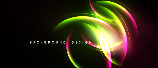 Abstract glowing curves, vibrant colors over dark background. Modern design element, dynamic composition, energy flow.