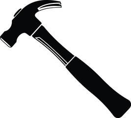 A simple black and white illustration of a claw hammer on a white background