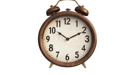 Wooden Alarm Clock with Bells isolated on a transparent background