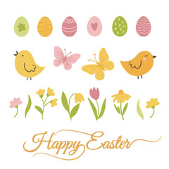 Obraz premium A set of hand-drawn vector illustrations with Easter elements.