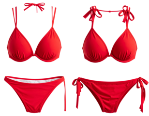 Untitled design - Red Bikini Set Front View With Clean Symmetric Layout, Isolated on Transparent Background (2)