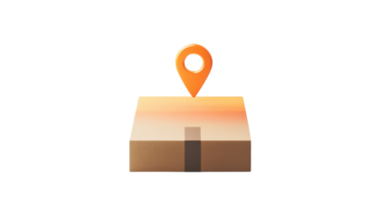 Orange map pin on cardboard box isolated on a transparent background