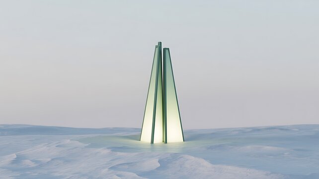 Abstract light form in a desolate, stark, cold landscape