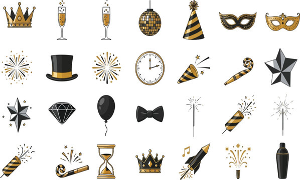New years eve party elements in gold and black