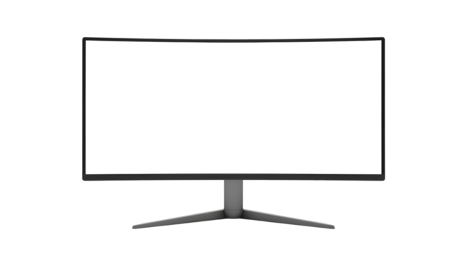 Curved Computer Monitor Display Screen with White Blank Screen