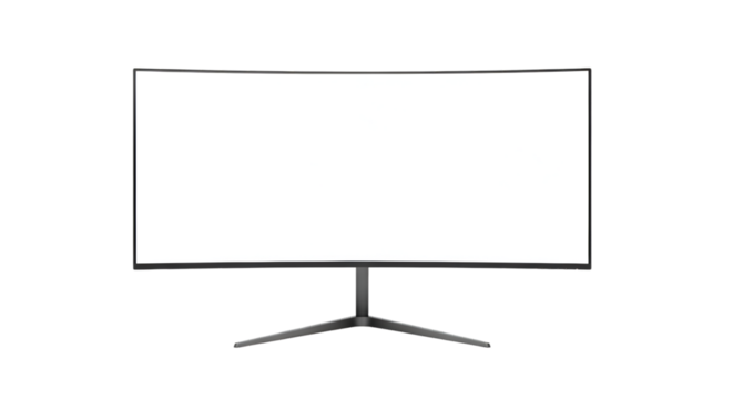 Curved Computer Monitor Display Screen with White Blank Screen