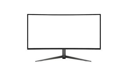 Curved Computer Monitor with White Screen on Black Background