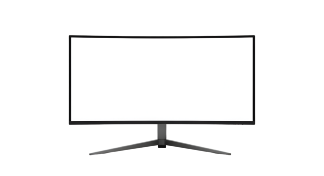 Curved Computer Monitor with White Screen on Black Background