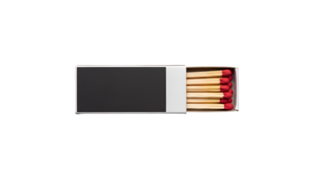 Opened Matchbox With Red Tipped Matches and Black Panel