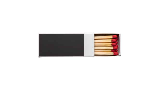 Opened Matchbox With Red Tipped Matches and Black Panel