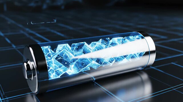 Battery Illuminated on Calming Blue Background with Refreshment Connotations, Perfect for Conceptualizing Modernity, Innovation, or Forward Thinking Ideas in Projects Requiring Visual.