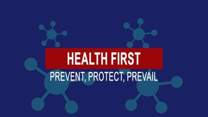 Health first prevent protect prevail. Medical News Alert Headline Virus Animation Background. Health Concept.